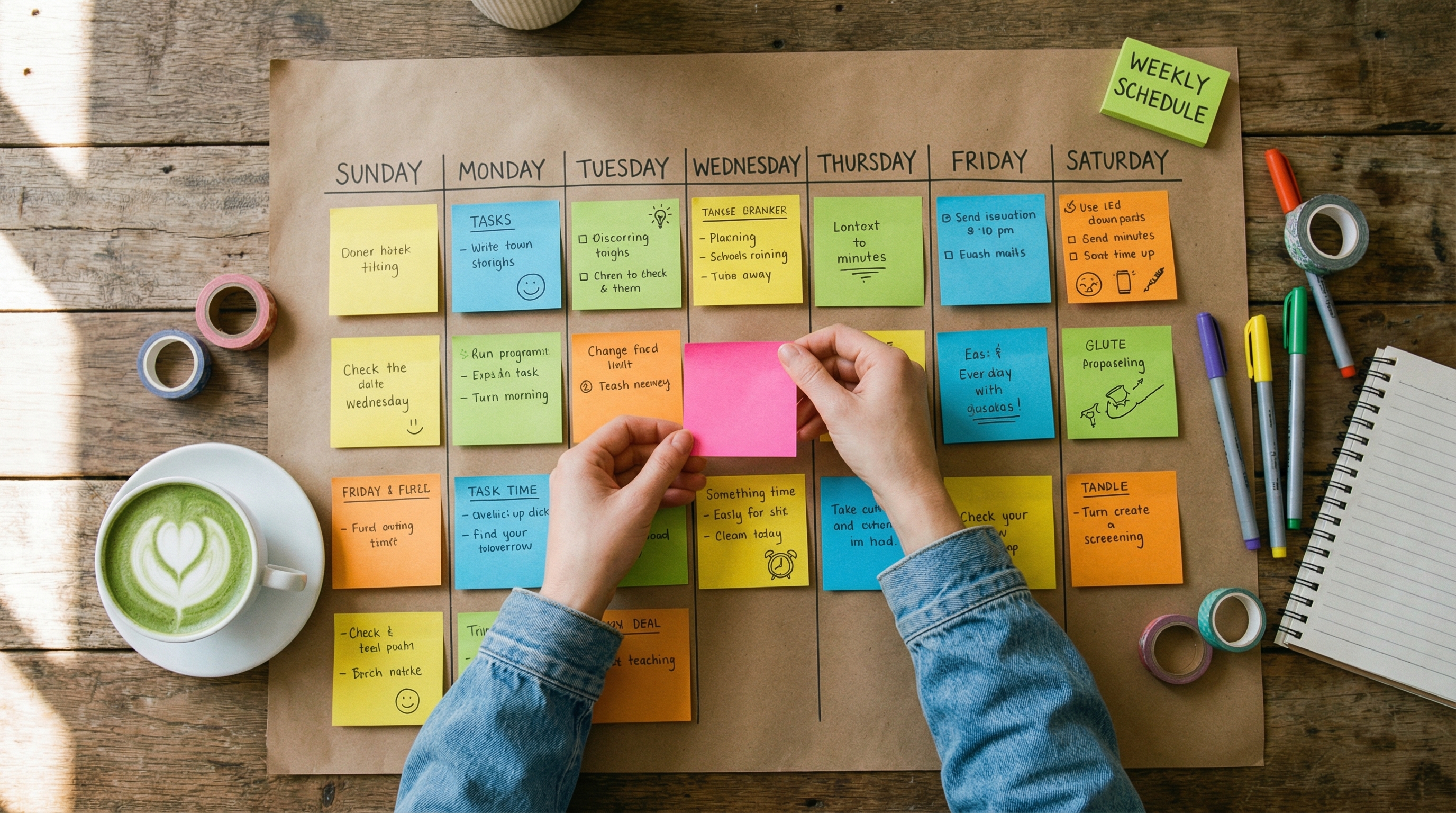 Abstract grid visualization showing color-coded time blocks in a daily schedule